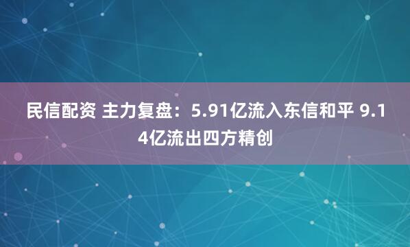 民信配资 主力复盘:5.91亿流入东信和平 9.14亿流出四方精创